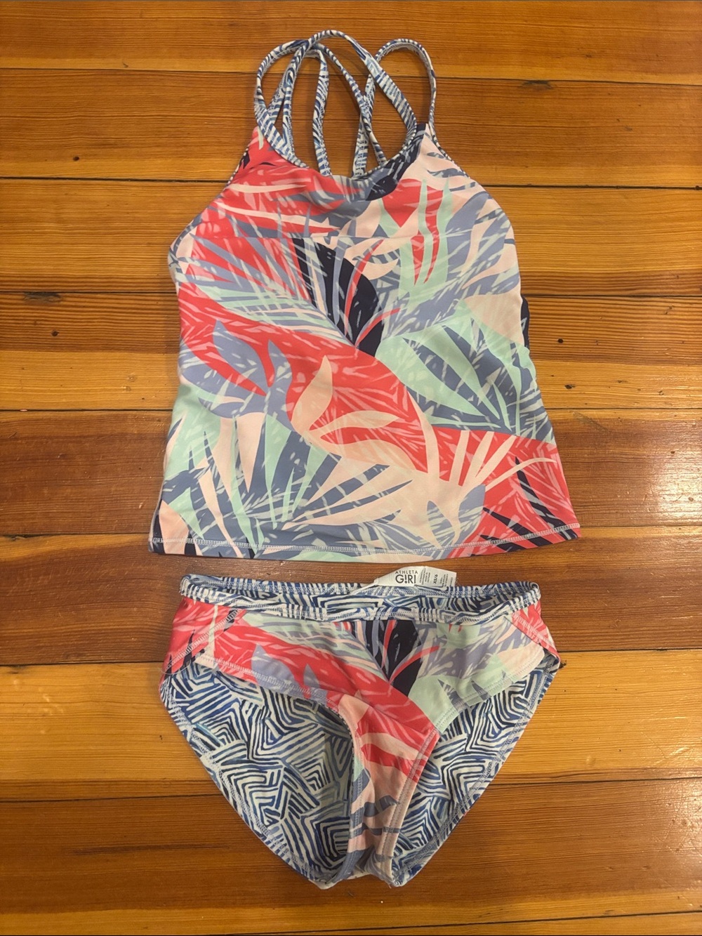 Athleta Girls Tropical Tankini Set in Coral, Mint & Navy - Sz XS / 6